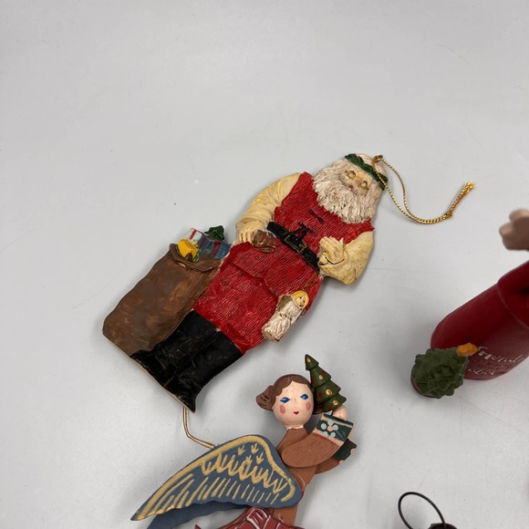 Vintage Lot 7 Christmas Decor Tree Ornaments Wooden Resin Angels Primitive - Picture 6 of 9